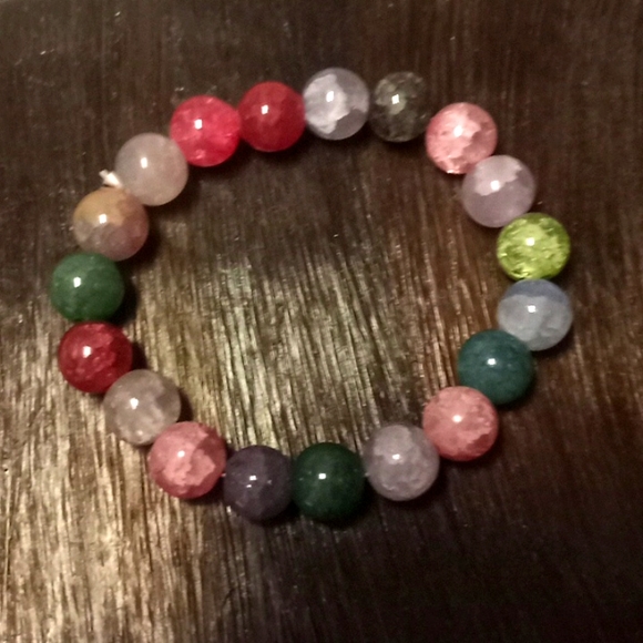 Colorful Fluorite Multicolored Crackled Agate 10 MM Bead Stretch Bracelet - Picture 1 of 8